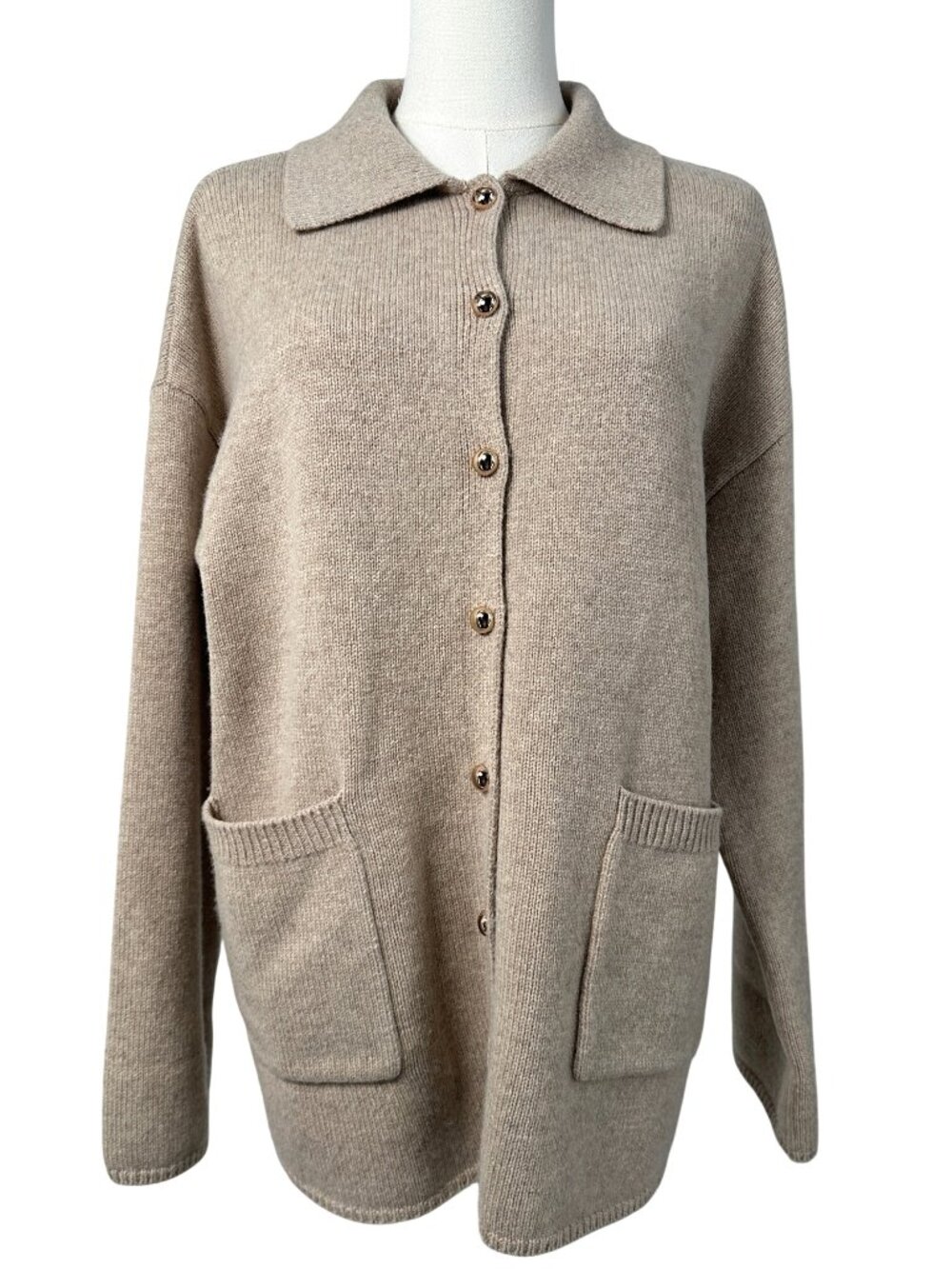 Reformation Parisa Regenerative Wool Cardigan Sweater Tan Beige XS